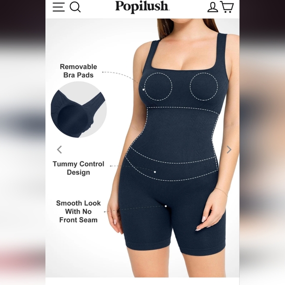 Popilush Square neck body suit, size Large, Navy - Picture 2 of 6